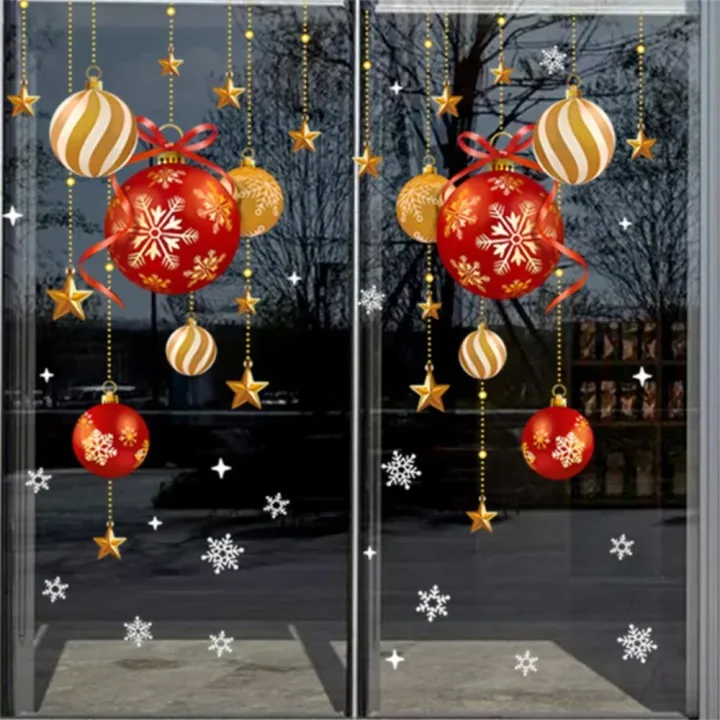 Christmas stickers, festive atmosphere decoration, colorful balls, stars, snowflakes, stickers, decorative glass window stickers