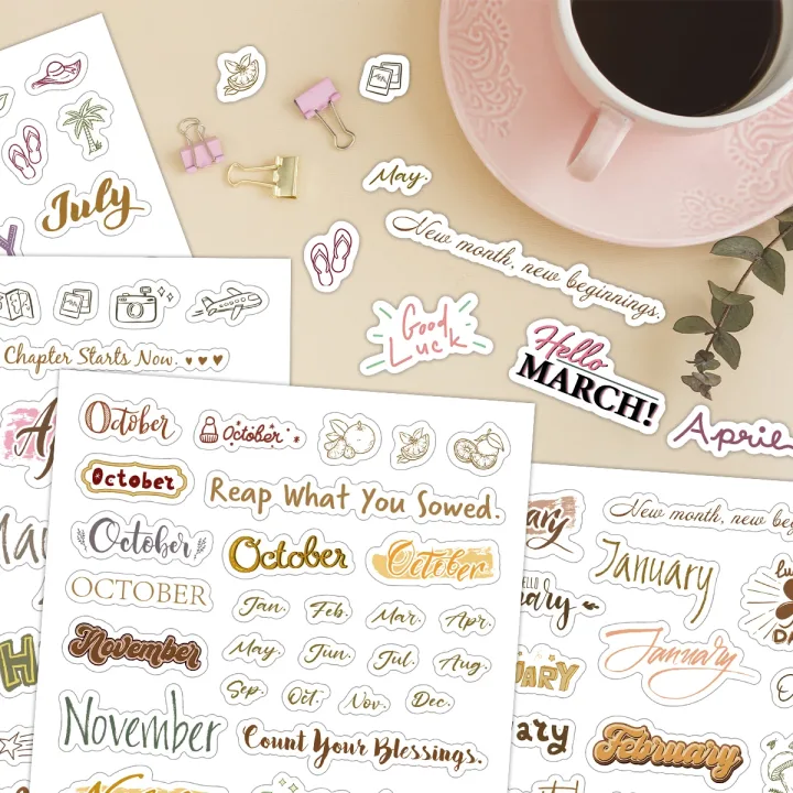 4sheets Colorful Monthly Calendar Stickers-Inspirational Quotes Design,Monthly Planner Sticker For Decor,Gift Wrapping,Diy Craft
