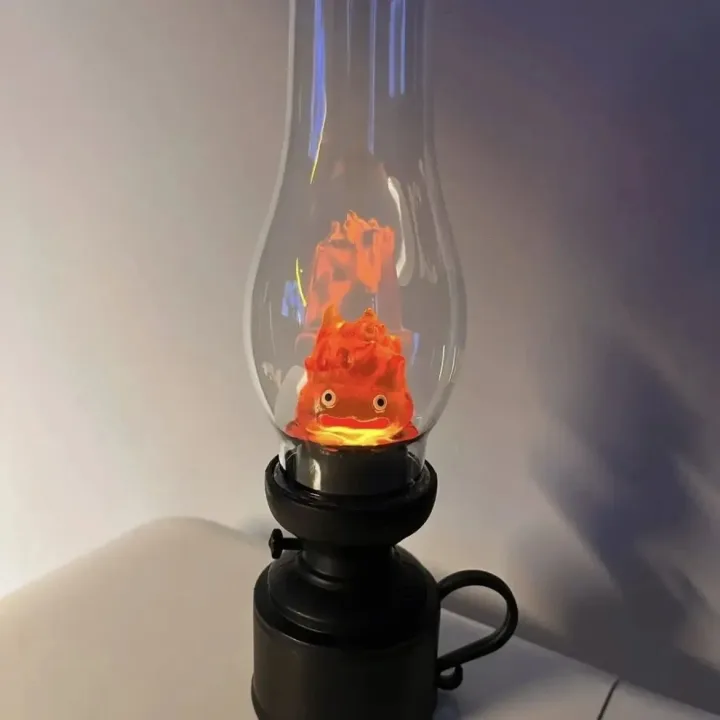 Calcifer Vintage Night Light Cartoon Anime Flameless Decorative Lamp Kerosene Candle Light with Table Lamp for Bedroom Christmas