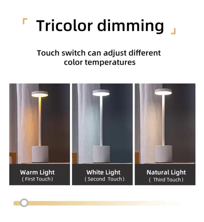 LED Cordless Touch  Table Lamps Rechargeable Desk Lamp 3Colors Adjustable Bedside Creative Ambient Light Bar Room Decor Light