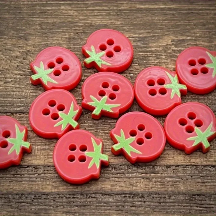 20pcs Cute Tomato Design 4-Hole Buttons, Red Resin Craft Buttons for DIY Fashion Apparel and Decorations