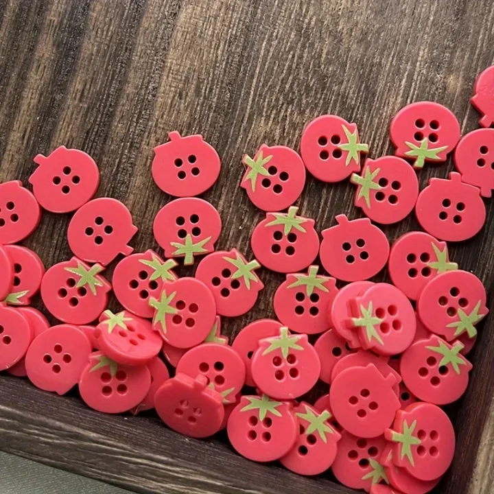 20pcs Cute Tomato Design 4-Hole Buttons, Red Resin Craft Buttons for DIY Fashion Apparel and Decorations