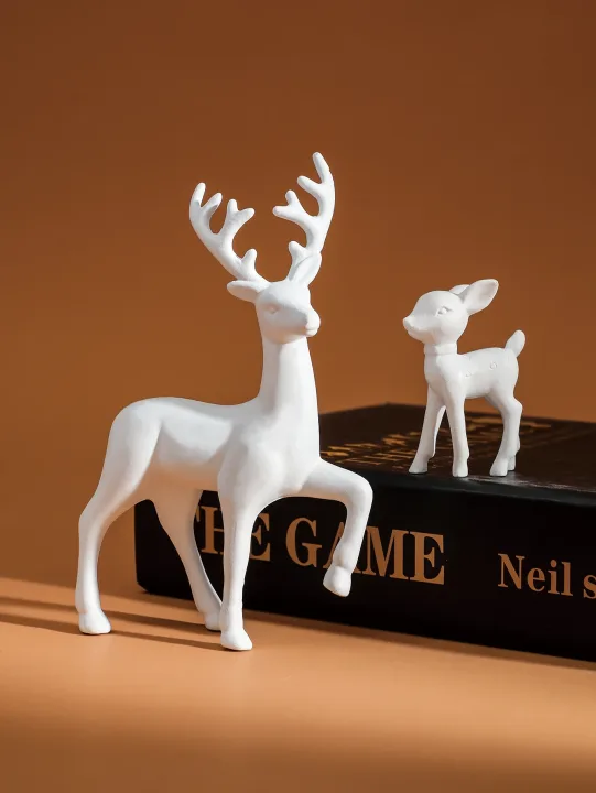 2 Pcs, Room Decor Mother Deer Cute Kids Room Decor Sculptures Kawaii Sculptures Christmas Home Decoration Fawn Figurines
