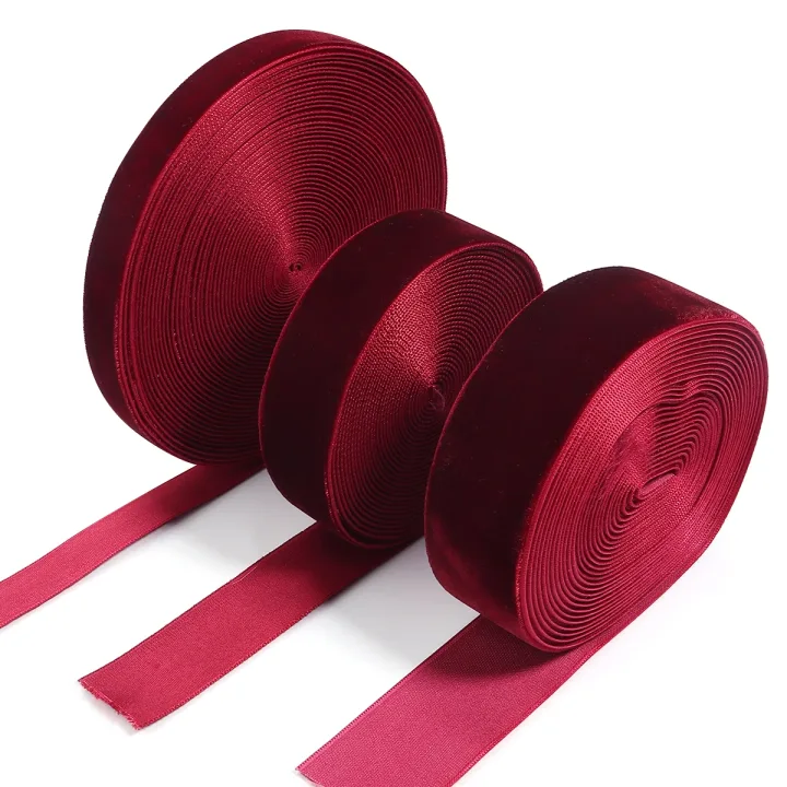 5-10yards/lot Wine Red Single Face Velvet Ribbon For Handmade Gift Bouquet Wrapping Supplies DIY Christmas Home Party Decoration