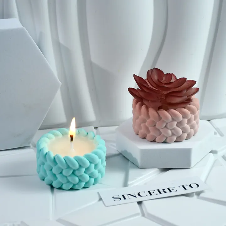 Hemp Rope Candle Cup Silicone Mold DIY Succulent Flower Pot Home Decor Molds Cement Gypsum Resin Clay Craft Storage Box Mould