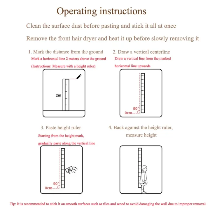 Transparent/White Height Scale Wall Sticker 2 Meter Height Bedroom Background Home Decals Kids Room Decoration Removable Mural