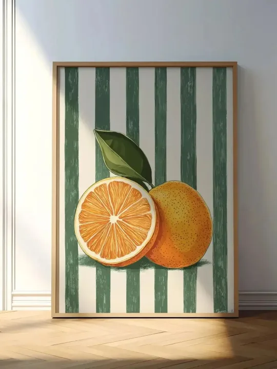 Orange Wall Decor, Orange Fruit Poster, Farmhouse Kitchen Art Painting, Kitchen Prints, Trendy Food Art, Retro Kitchen Art, Frui