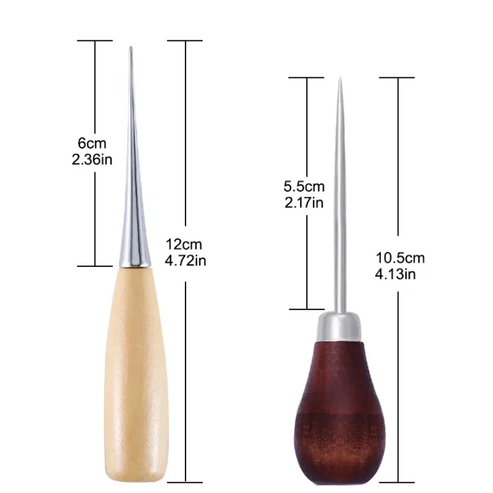 Durable Professional Leather Wood Handle Awl For Leather Craft Stitching Sewing Accessories Sewing Stitching Awl Hand Tools
