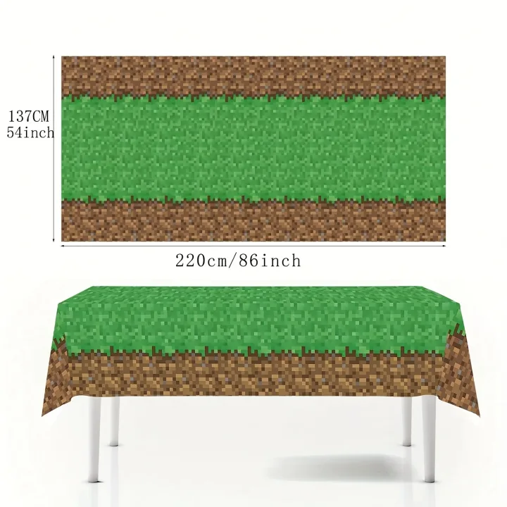 1/3PCS pixel tablecloth, disposable rectangular tablecloth, event party home decoration,table runner green lawn pixel tablecloth