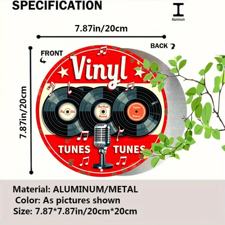 8in Music Elements Wood Disc Vinyl Record Bar coffee shop Wall Table Mural Decoration Music Room Collection Flat Color Plank