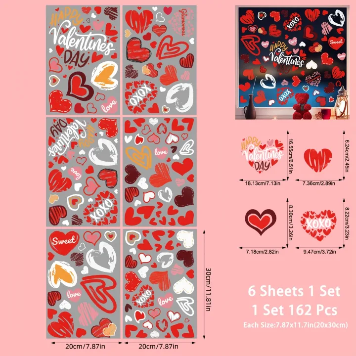6 Sheets of Valentine'S Day Window Decorations, , Double-Sided Window Decals Perfect for Valentine'S Day And Wedding Decor