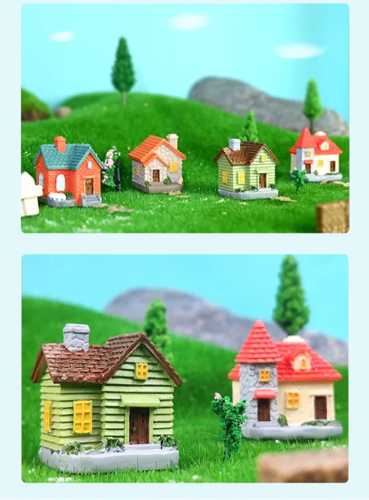 Decor Resin Ornament Miniature Fairy Garden House Villa Miniature Landscape Bonsai Decor Outdoor DIY Dolls House Decoration