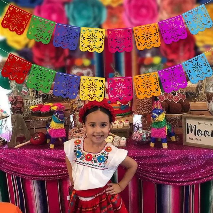 Mexican Party Decorations Banner, Colorful Día De Los Muertos Papel Picado Banner, Carnival Birthday Baby Shower Party Decor