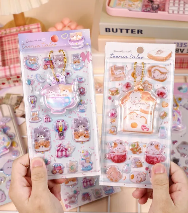 2 pcs Random Fun Pinch Hanging Cartoon 3D Puffy Stickers Scrapbooking Diy Journal Stationery Sticker Cute Deco School Supplies