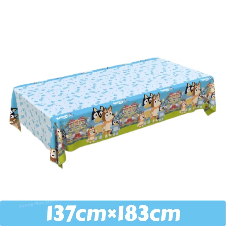 Bluey Tablecloth Birthday Decoration Pink Green Blue Theme Plastic Disposable Table Cover Baby Shower Kids Gift Party Supplies