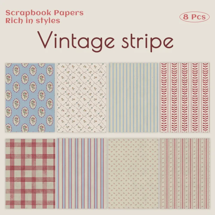 Vintage Stripe Wave Point Pattern Scrapbook Paper 8/16 PCS Scrapbooking Supplies for Junk Journal Gift Wrapping DIY Card Making