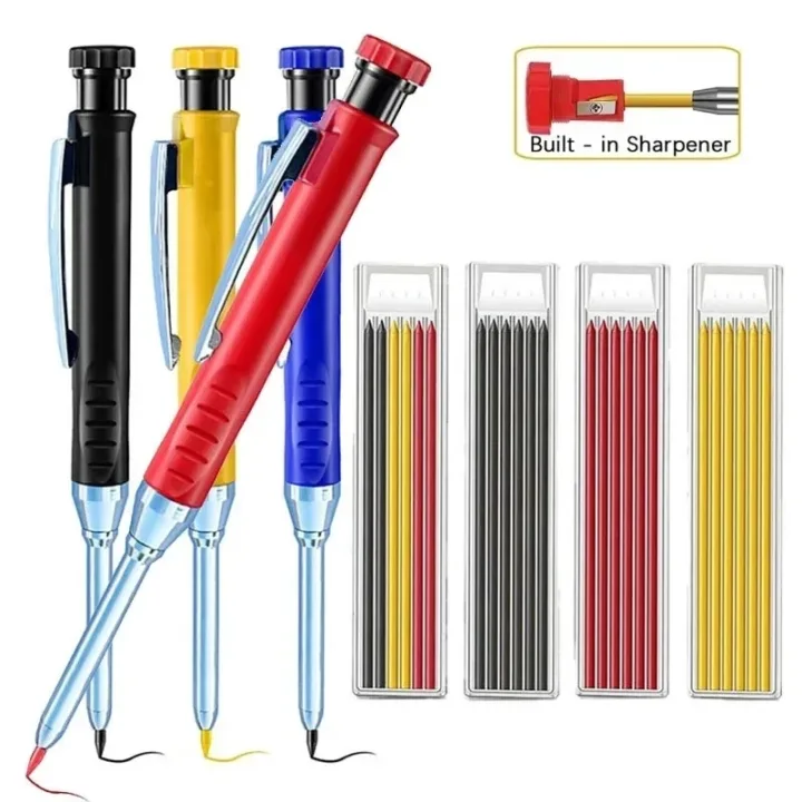 Solid Carpenter Pencil Set Woodworking Tools Mechanical Pencil 5 Colors Refill Construction Job Tools Carpentry Marking Scriber