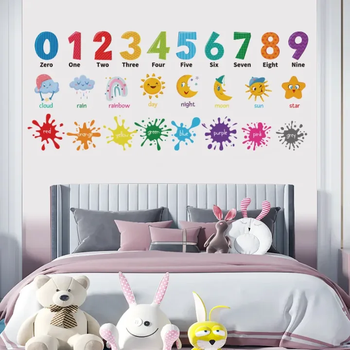 Home Decor For Living Room Bedroom Early Education Number English Color Wall Decal Animal Wall Sticker
