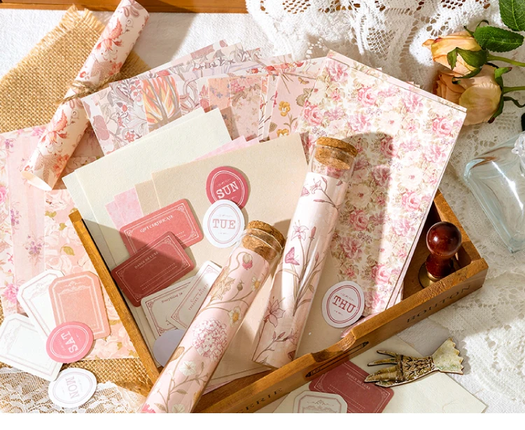 40Pcs Floral Handmade Paper Mix Material Junk Journal Planner Scrapbooking Vintage Decorative Collage DIY Craft Background Paper