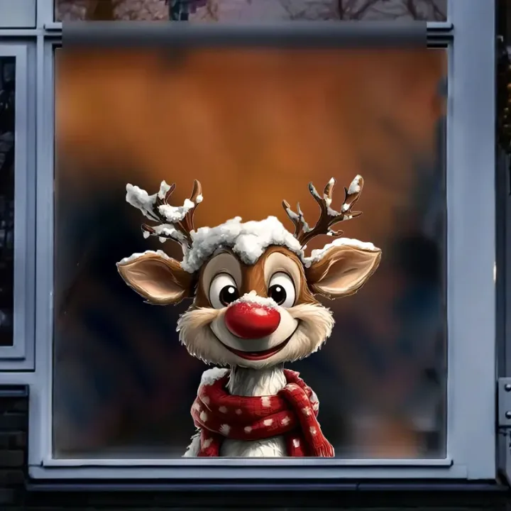 1PC Christmas Reindeer Window Stickers Waterproof for Home Decoration Window Glass Door DIY BathRoom Wall Universal Vinyl Decals