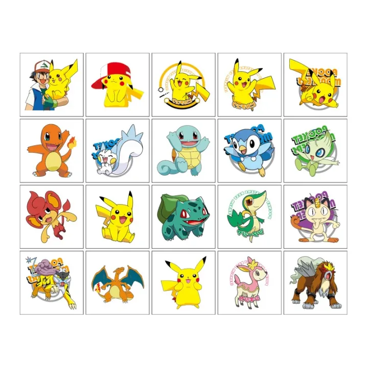20Pcs/set Pokemon Pikachu Tattoo Stickers Cartoon Body Face Temporary Tattoos Art For Birthday Party Gift Sticker