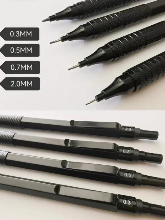 High Quality Metal Mechanical Pencils Set with Lead Refills Drafting Automatic Pencil 0.3, 0.5, 0.7, 2.0mm Pencil for Art Supply