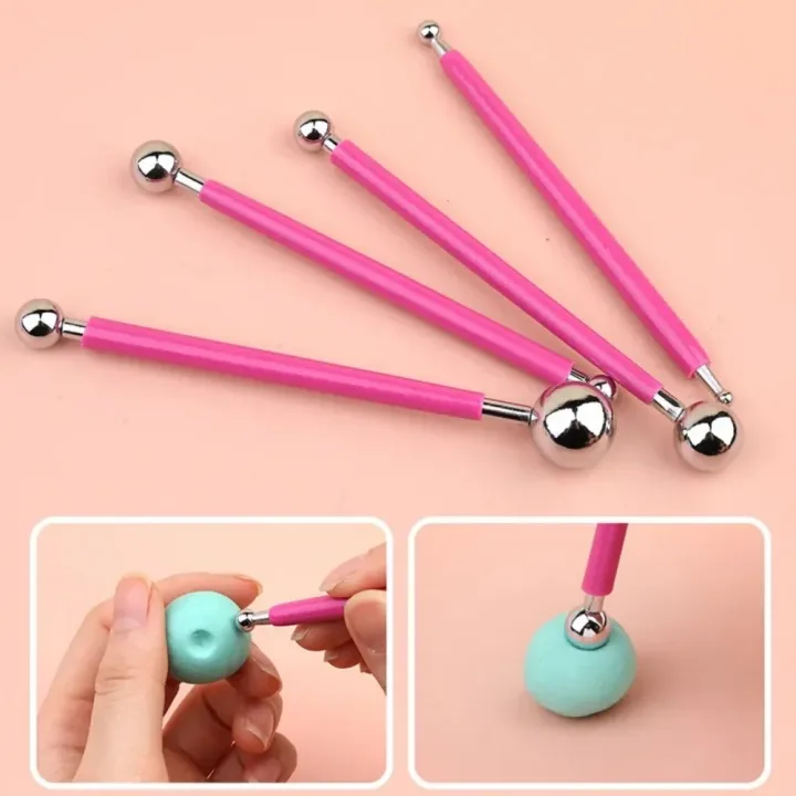4pcs Sculpture Modeling Tools Clay Tools Dotting Sculpting Modeling ceramics Set Double-Ended Metal Ball Cake Decoration Tool