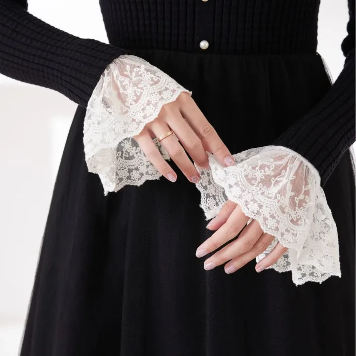 Lace fake cuffs womens lace thin pleated fake cuffs ruffled wristband decorative accessories
