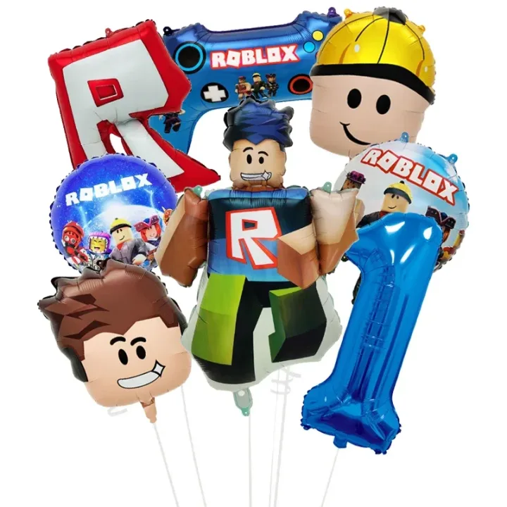 Roblox Foil Latex Balloons Happy Birthday Party Decoration Game Set Tableware Tablecloth Cake Topper Backdrop Toy Party Supplies