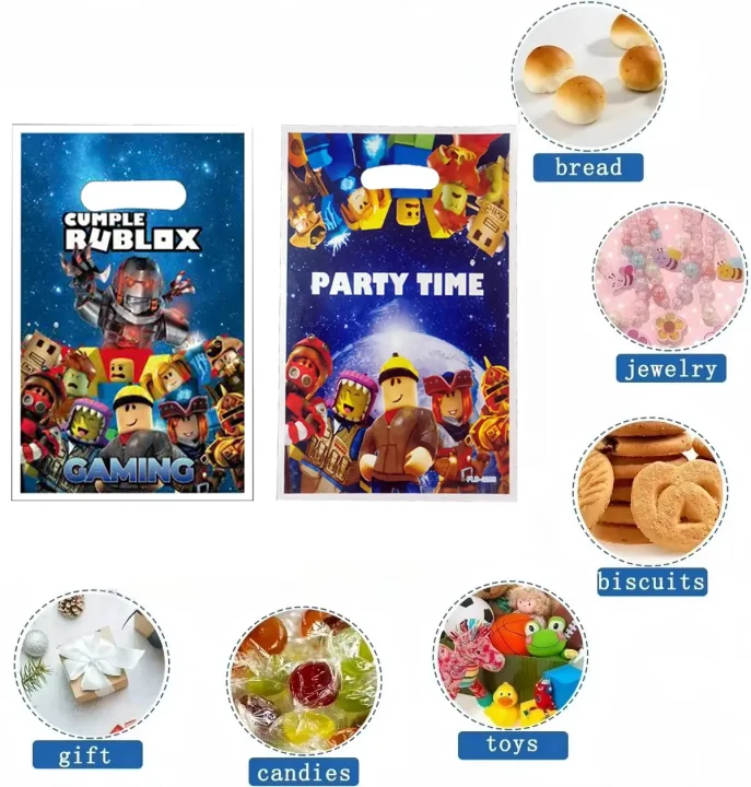 10/20/30pcs Roblox Game Birthday Party Candy Gift Bags Plastic Hand Bag Happy Birthday Party Decoration Kids Adults Favors Gifts