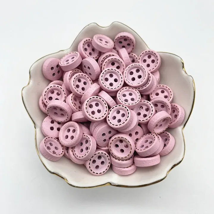 50pcs 10mm 4hole Mini Color Kids Buttons  Wood Buttons Clothing  Wedding Decoration Sewing Accessories