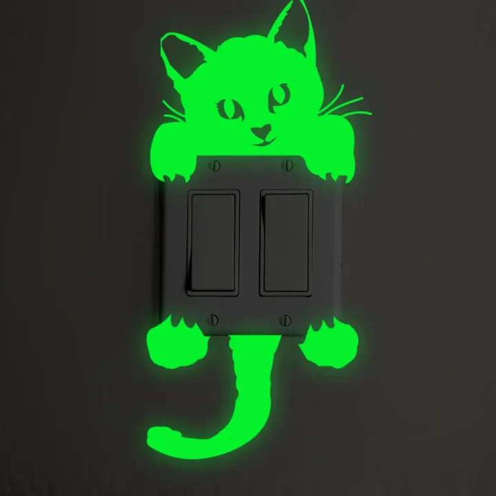 Luminous stickers  stickerBedroom Wall Decoration Switch Stickers Art Mural Cartoon cat Decor