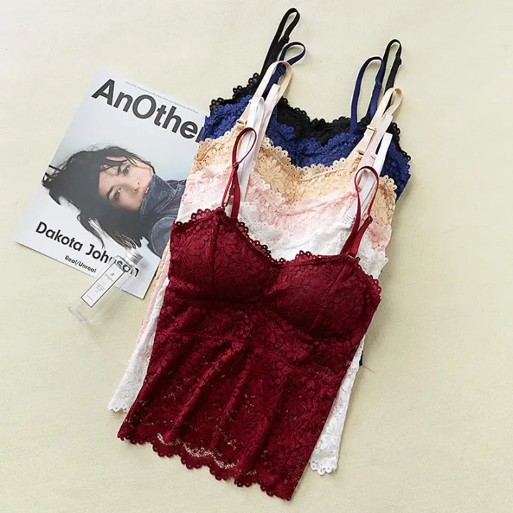 Lace Bra Top Women's Floral Lace Bralette Sexy Lingerie Non-wire Underwear Adjustable Straps Camisoles Bra Removable Pads