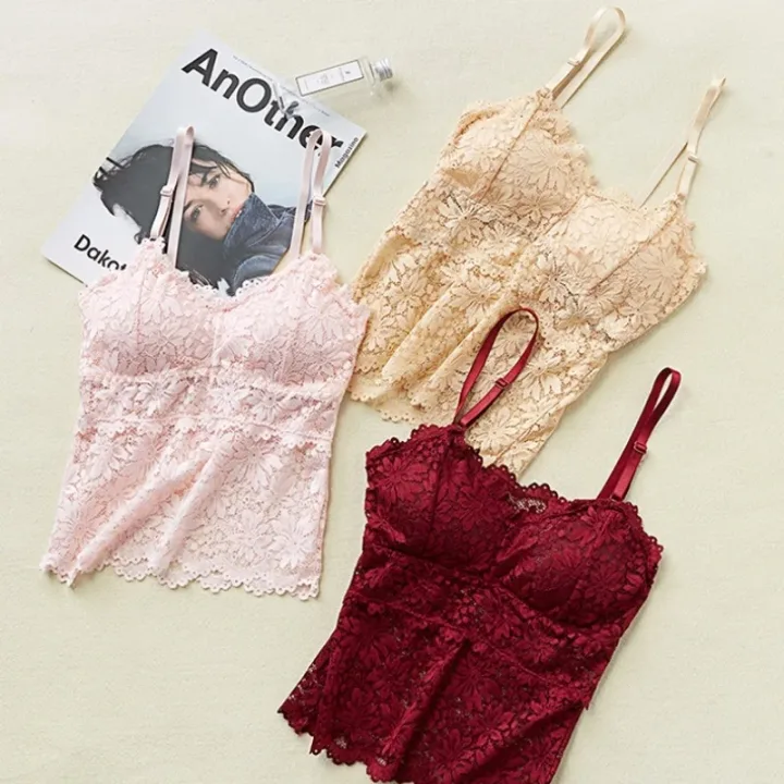 Lace Bra Top Women's Floral Lace Bralette Sexy Lingerie Non-wire Underwear Adjustable Straps Camisoles Bra Removable Pads