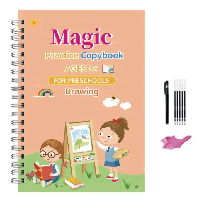 4pcs Sank Magic Practice Copybook Pen Preschools Kids Calligraphy English Verison Free Wiping Children Reusable Writing Book
