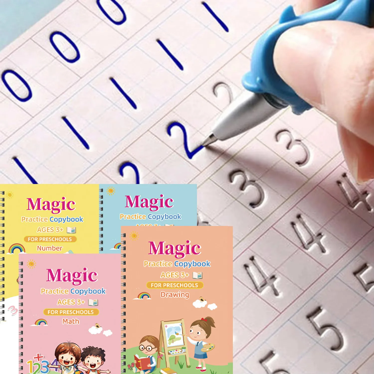 4pcs Sank Magic Practice Copybook Pen Preschools Kids Calligraphy English Verison Free Wiping Children Reusable Writing Book