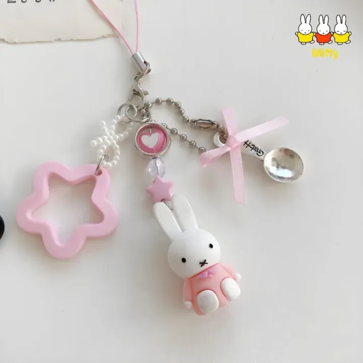 Kawaii Anime Miffy Keychain Cartoon Little Rabbit Retro Creative Keychain Bag Y2K Punk Style Star Accessory Girl Gift