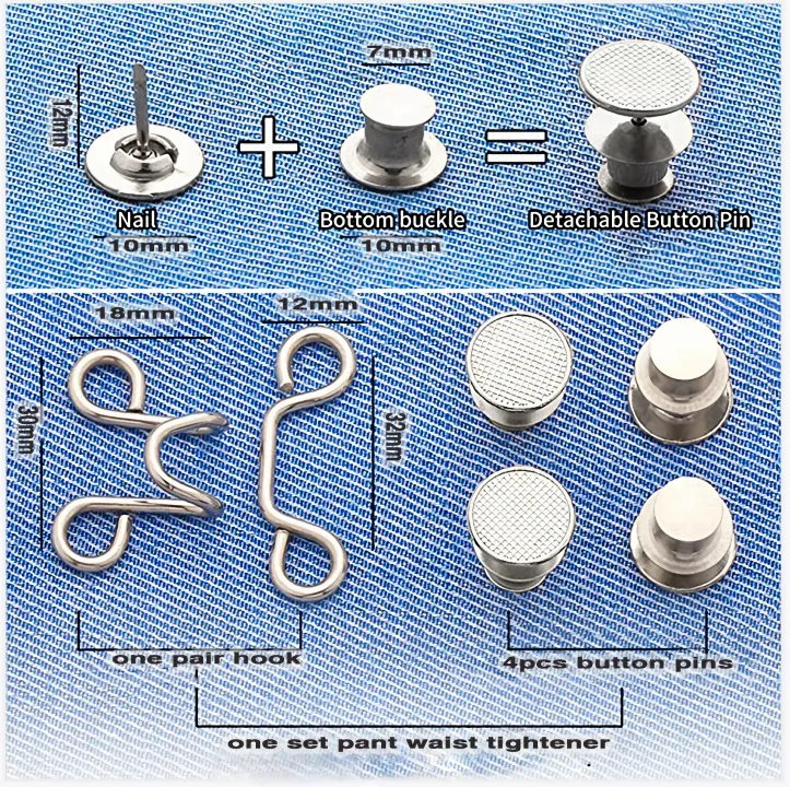 1/4Set Nail-free Metal Jeans Button Snaps Detachable Pants Clips Buttons Pins DIY Waist Tightener Clothing Buckles Sewing Tools
