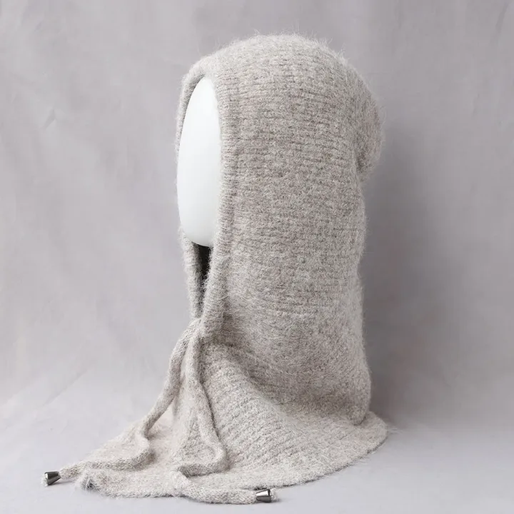 Unisex 100%Wool Knitted Balaclava Winter Ear Face Neck Protect One-Piece Scarf Hat Soft Warm Hooded Beanies Twist False Collar