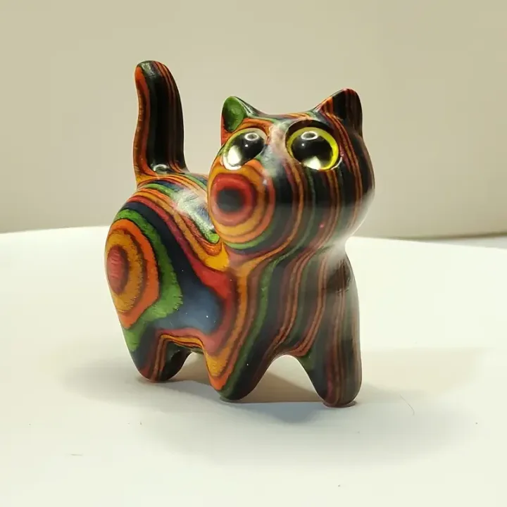 1 painted wooden kitten Creative wooden sculpture small cat home festival entrance decoration small statue ornaments
