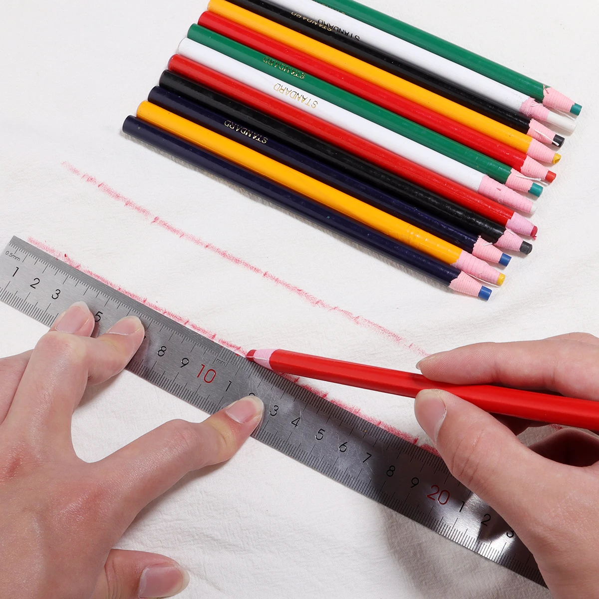 Wholesale Lot — 6pcs Multicolor Fabric Cloth Marker Pencils Cut-free Sewing Chalk Tailor Pen for Garment Leather Marking Crayon Sewing Tools (Yellow)