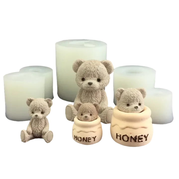 Cute Bear Honey Jar Silicone Candle Mold Chocolate Cake Ice Cube Mold Aromatherapy Plaster Drop Glue Mold Candle Making Supplies