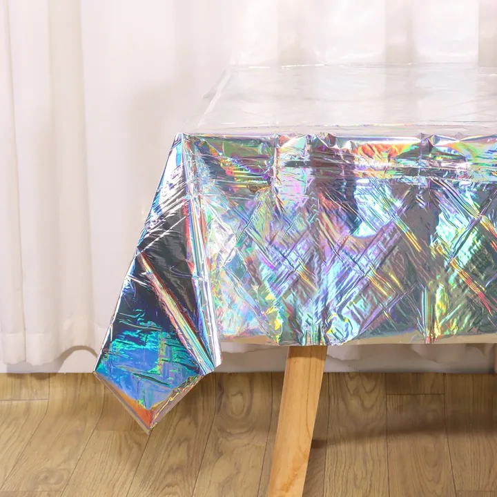 Laser Rainbow Theme Party Disposable Plastic Tablecloth Rectangular Mantel Table Cover for Birthday Wedding Home Decor Supplies