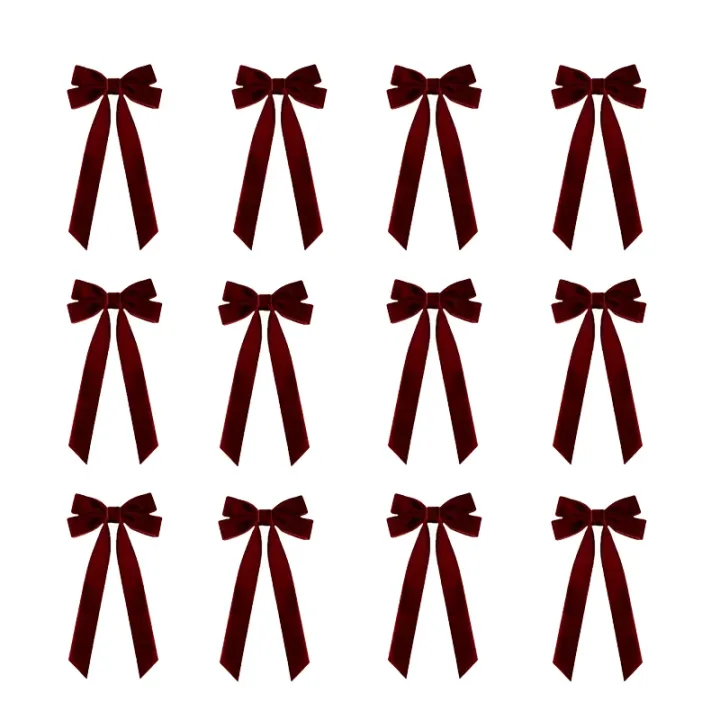 12 pieces of red velvet Christmas tree garlands - Festival gift loops for Christmas wreaths, decorations and folk handicrafts, w