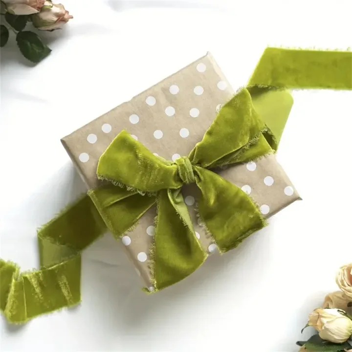 1.5 yards/roll 4cm Handmade Frayed Velvet Ribbon Edged Wrinkle Ripped Wedding Party Flower Bouquet Gift Packing DIY Decorations