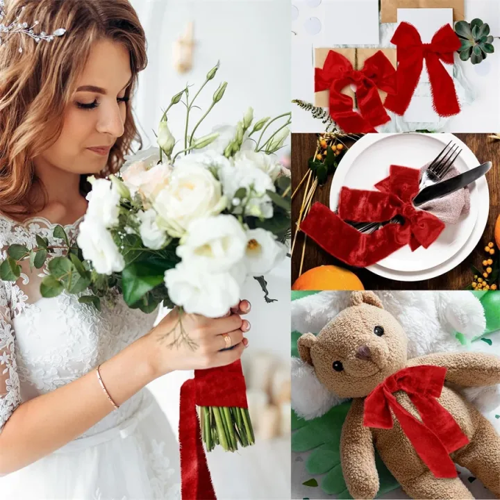 1.5 yards/roll 4cm Handmade Frayed Velvet Ribbon Edged Wrinkle Ripped Wedding Party Flower Bouquet Gift Packing DIY Decorations