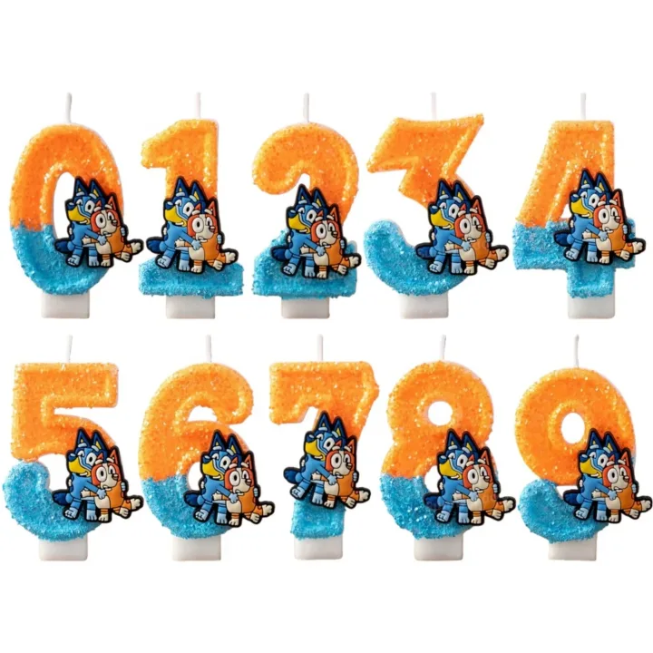 Bluey Bingo Theme Candle 3D Number 0-9 Kids Birthday Cake Decoration Gift Cartoon Anime Figure Party Accessories Supplies