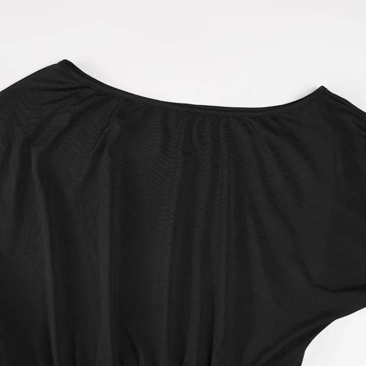 Elegant Patchwork Lace T-Shirt See Through Slim-Fitting Crew Neck Off-Shoulder Long Sleeve Tees Women 2025 Autumn Winter Fashion