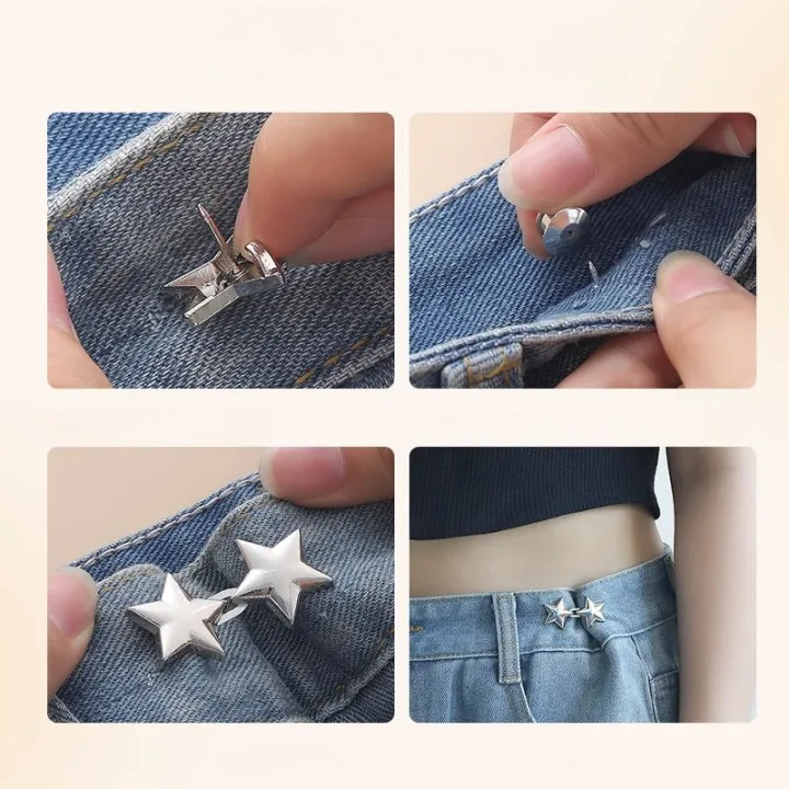 Star Adjustable Jeans Button Clips - Waist Tightener for Pants/Skirts, Universal Fit & Quick Size Adjustment (1 Pair)