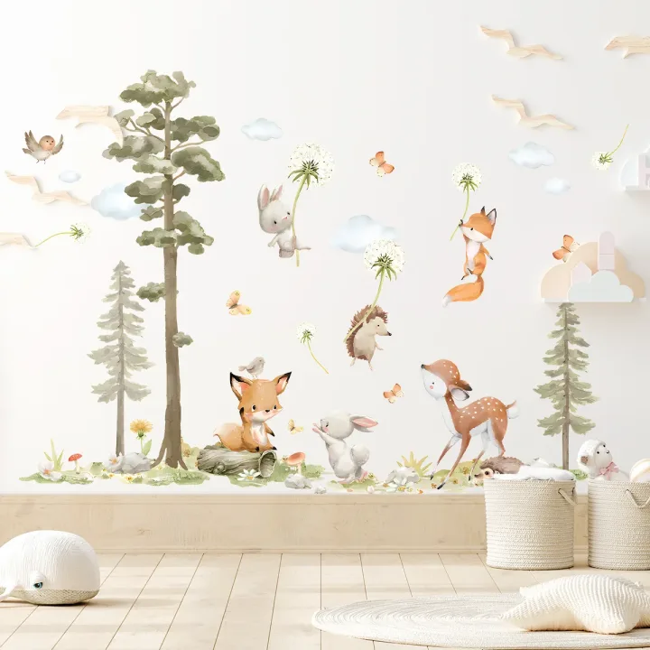 Cute Forest Animals Wall Stickers for Kids Rooms Children Boys Girls Baby Room Decoration Nursery Wallpaper Vinyl Elephant Lion